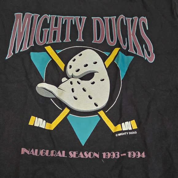 Vintage Anaheim Mighty Ducks Black T Shirt Inaugural Season 1993-94 Size Large - Picture 2 of 10